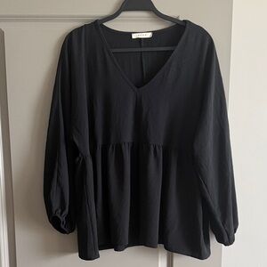 Entro Black V-Neck Peplum Long-Sleeve Top